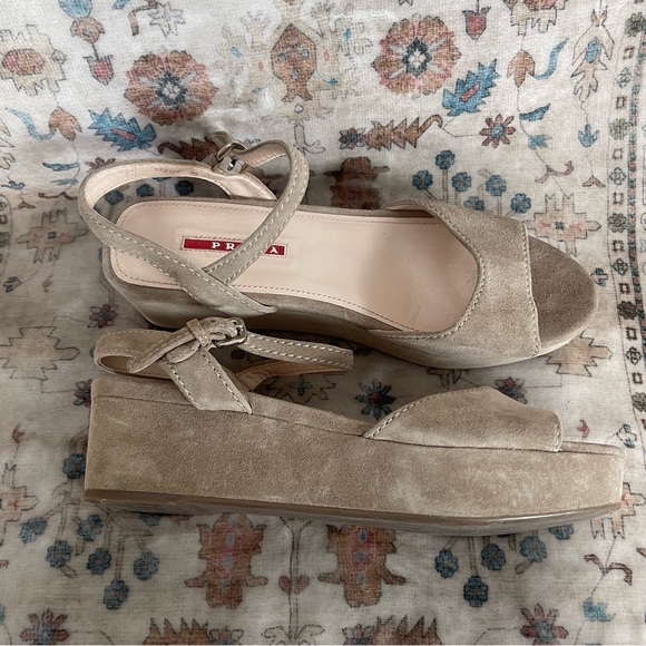 Prada Beige Suede Medium Platform Sandals - Picture 5 of 10